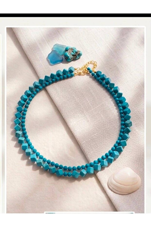 Turquoise Cube Stone Double Row Bohemian Women's Necklace