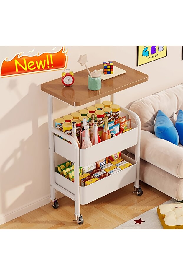 Universal wheel three-layer mobile storage cart, layered shelf design