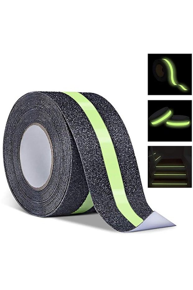 Glow-in-the-dark warning tape - Staircase tape - Hazard warning tape - Stage anti-slip safety tape - 5cm x 10m - Green and black striped