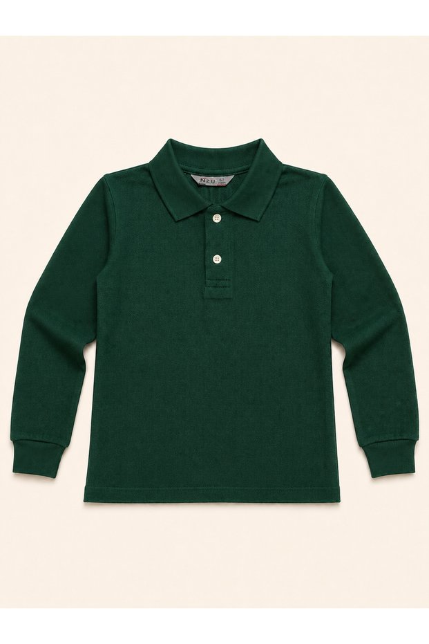Unisex 100% Cotton Long Sleeve Polo Collar Kids T-Shirt Basic School T-Shirt