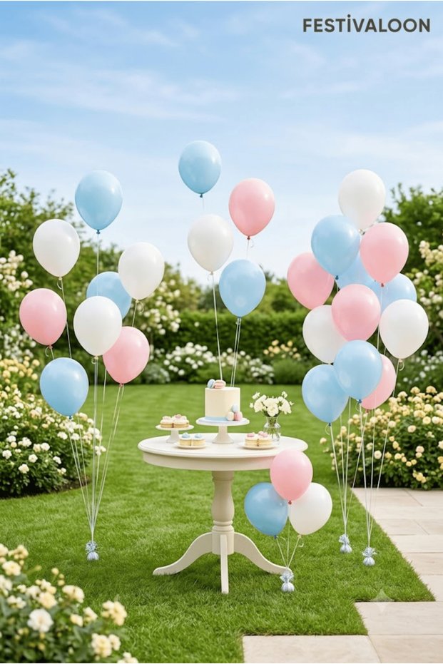 Pastel Concept 20-Piece Light Blue Pink White Balloon Set Baby Shower Birthday Decoration