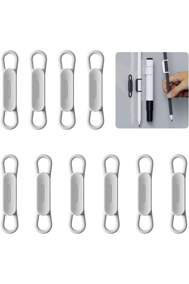 10-Pack Silicone Magnetic Pen Holder Clip, suitable for gel pens or dry erasable pens, compatible with offices, refrigerators, and whiteboards (grey).