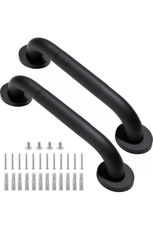 12-inch black bathroom grab bar, 1.25-inch diameter 304 Stainless Steel Anti-slip grab bar, 2 pieces, For the elderly