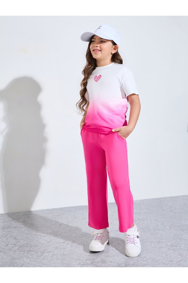 Girls Ombre Printed T-Shirt and Wide Leg Joggers Set