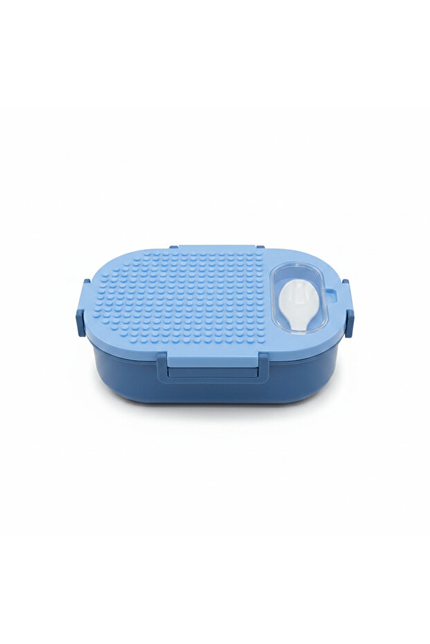 Blue 2-Section Lunch Box with Spoon – 23×16 cm