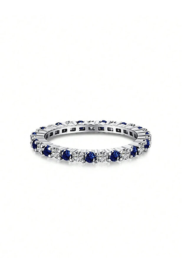 7 Silver Blue White 925 Sterling Silver Fashion Shiny 1.4mm Full Zircon Stackable Plain Ring For Wom