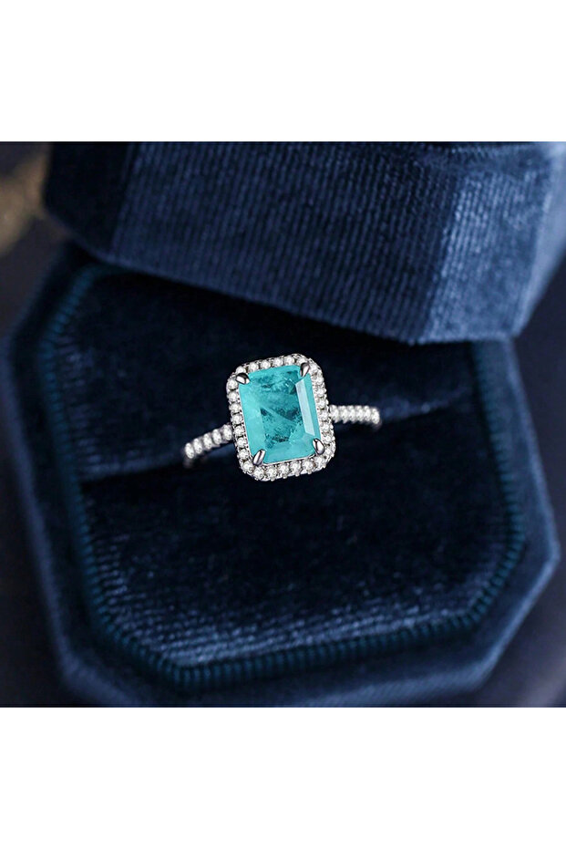7 Silver 925 Sterling Silver Four Clawed Square 7 * 9mm Fashion Green Ring For Women Engagement Wedd