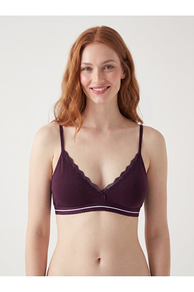 Straped Ribbed Lace Detail Bustier with Removable Pads