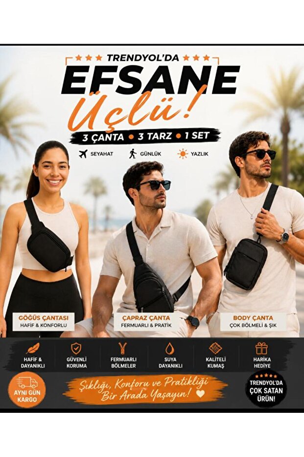 Set of Three Casual University Black Crossbody Bags with Straps Waist Bag