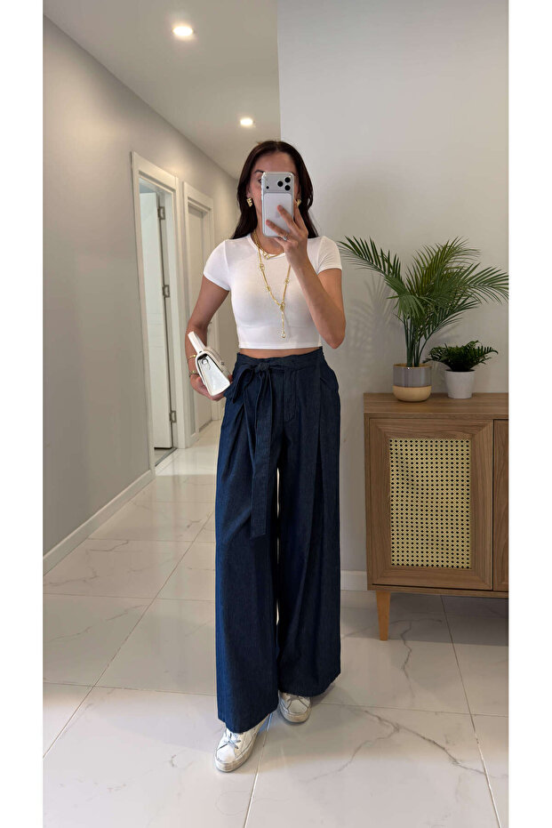 Todes Dark Blue Self-Tie Trousers