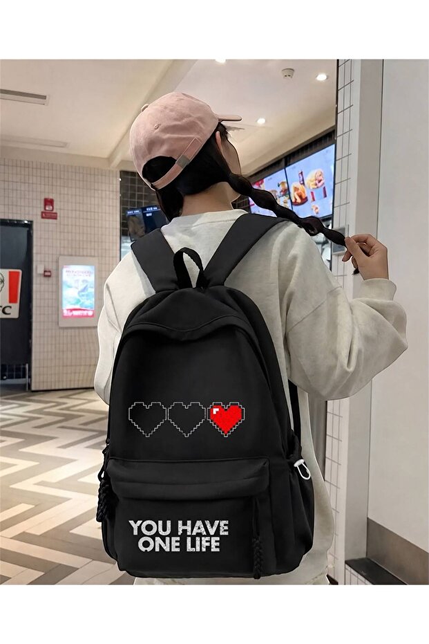 Black You Have One Life Printed School, Class, Course Backpack