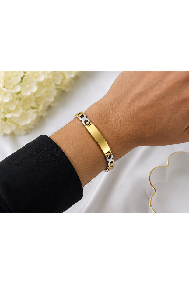 316L Stainless Steel Gold Silver Transition Plate Men's Bracelet