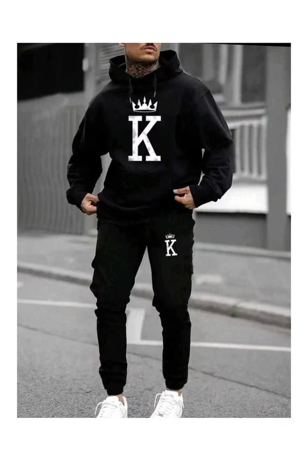 Mix Printed Men's Hoodie Jogger Bottom Tracksuit Set Oversize Boyfirend