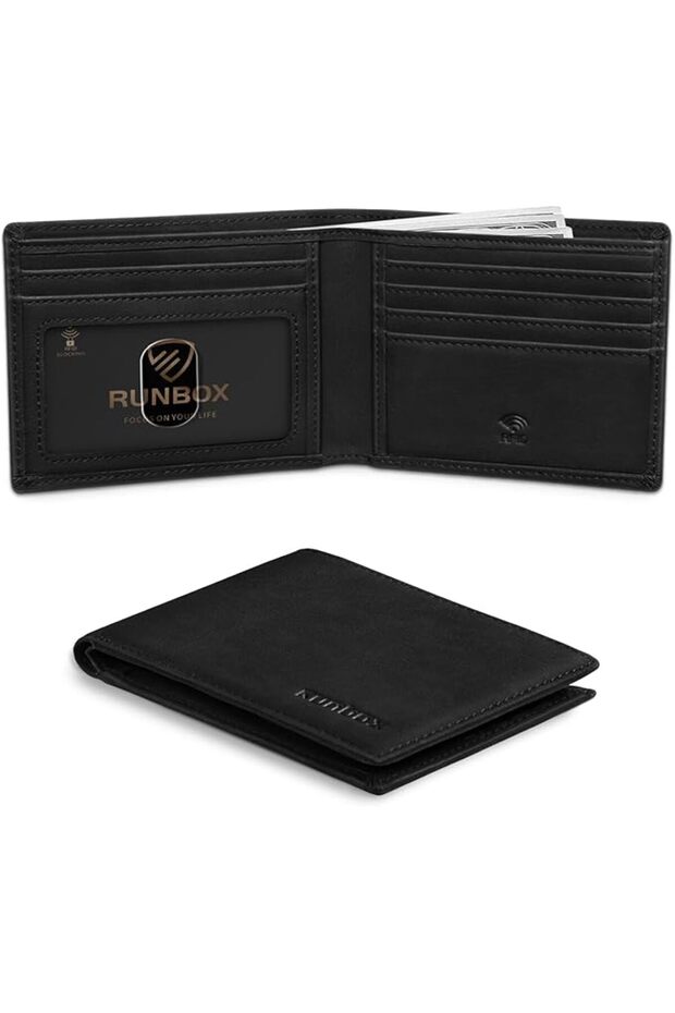 محفظة RUNBOX للرجال، حامل نقود نحيف من الجلد مع خاصية حجب RFID، محفظة رجالية صغيرة ورفيعة قابلة للطي