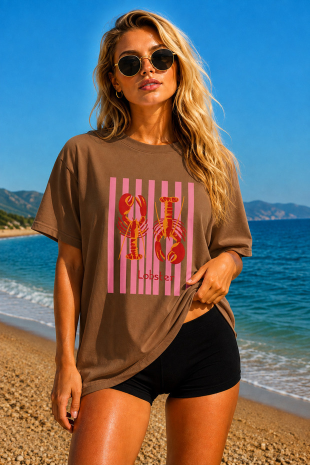 Premium Lobster Printed Oversize Women's T-Shirt Men's T-Shirt Cotton Oversize T-Shirt