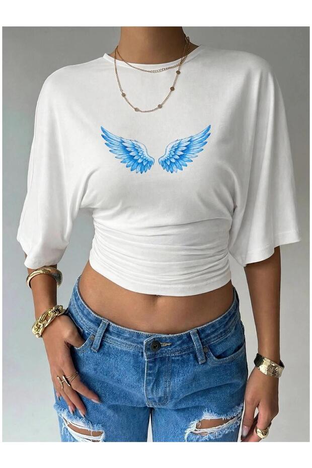 Women's Lycra Bat Sleeve Crop T-Shirt, Fitted at the Waist, Stretchy Fabric