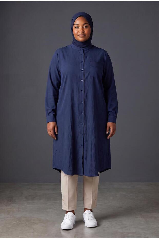 Plus Size Linen Tunic with Pocket Details