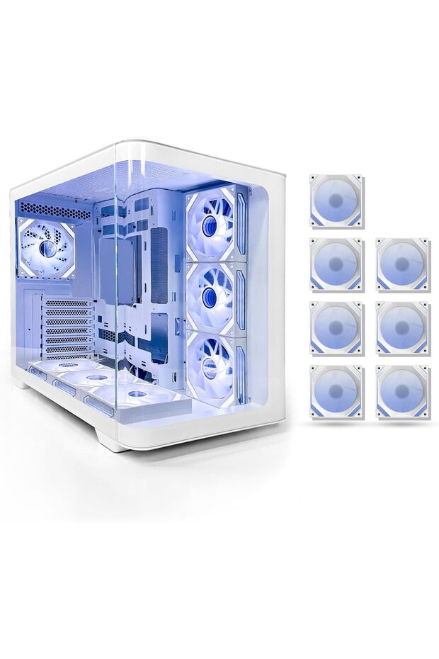 Curvo ATX/M-ATX/ITX Gaming PC Case, 7 ARGB PWM Fans, 360mm Radiator, USB-C, White