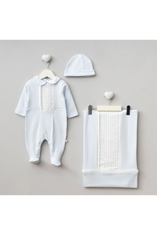 Organic 100% Cotton Fabric 3-Piece Hospital Discharge Set Blanket Jumpsuit Hat 0-3 Months Newborn