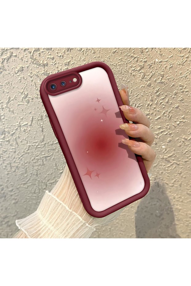 حافظة سيليكون متوافقة مع هاتف iPhone 7 Plus/8 Plus، مزينة بنمط نجمة متدرجة باللون العنابي