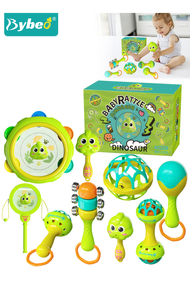 9PCS Baby Rattle Toy Set, Infant Teething Toys with Musical Drum Set, Baby Musical Toys, Newborn Sensory Toys Gifts, Early Educational Toy Set for 0-36 Months Boys Girls