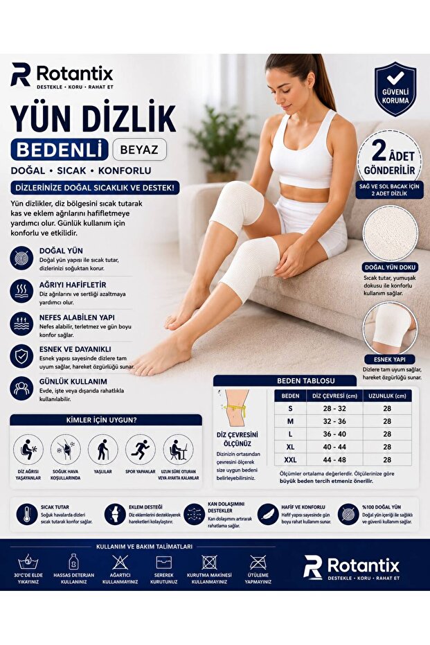 Wool Knee Pads for Joint Pain, 2 Pieces, Thermal and Warm for Rheumatism