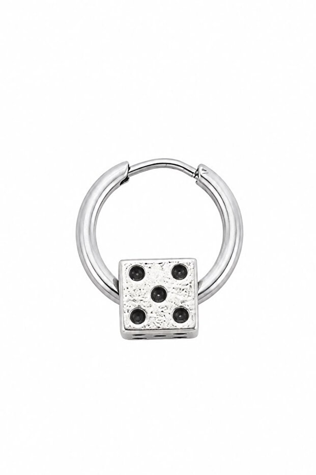 Unisex Silver Color Steel Dice Figured Hoop Earrings 1 Piece