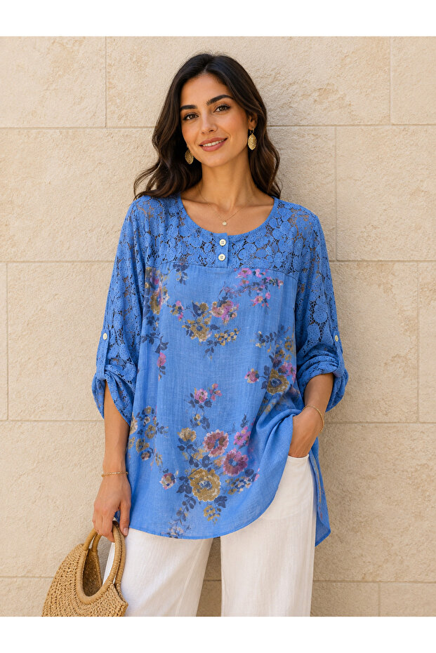 Women's Original Italian Short Front Long Back Lace Blouse 44-48