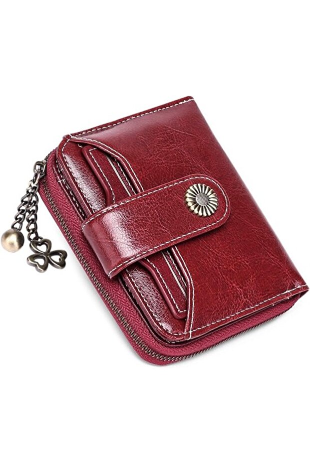 Women's genuine leather RFID zipper small wallet black.