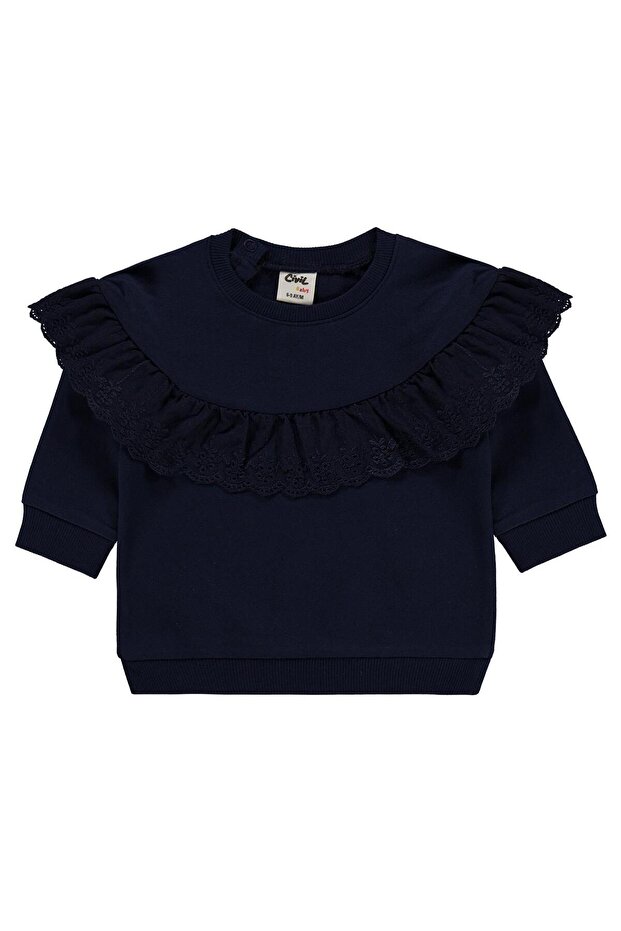 Ruffled Basic 6-18 Months Sweatshirt - Navy Blue