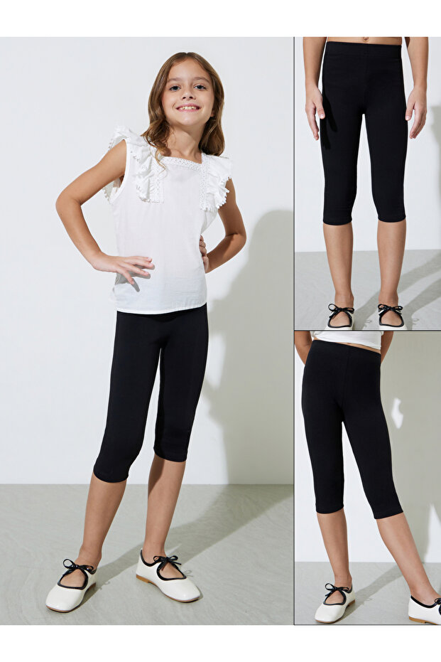 Girls Pack of 2 - Cotton Blend Capri Leggings