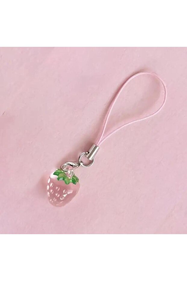 pink Cute Strawberry Phone Charms Resin Pendant with Created Accents, Mini Fruit Charm Mobile Lanyar