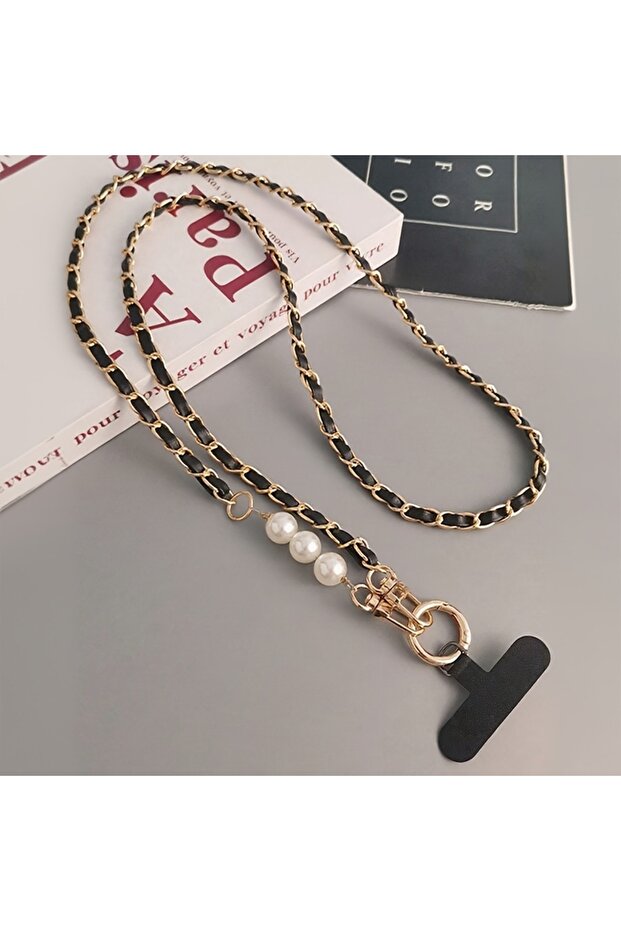 black Universal Phone Lanyard with a Long Neck and Shoulder Strap Design, Specifically Designed for