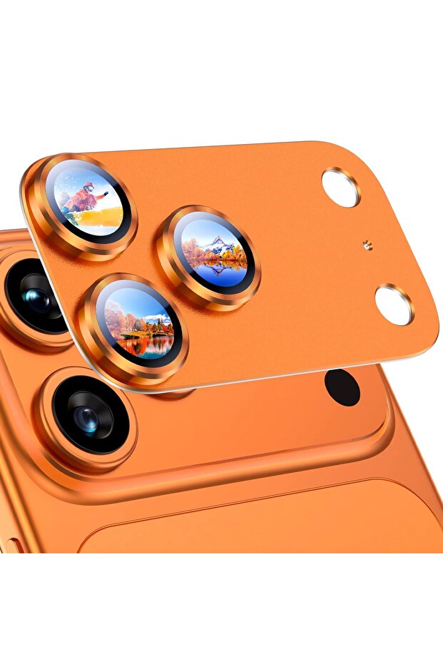 iPhone17 Pro Max Orange Metal Tempered Glass Camera Protector for iPhone 17 Pro Max / 17Pro Lens Pro
