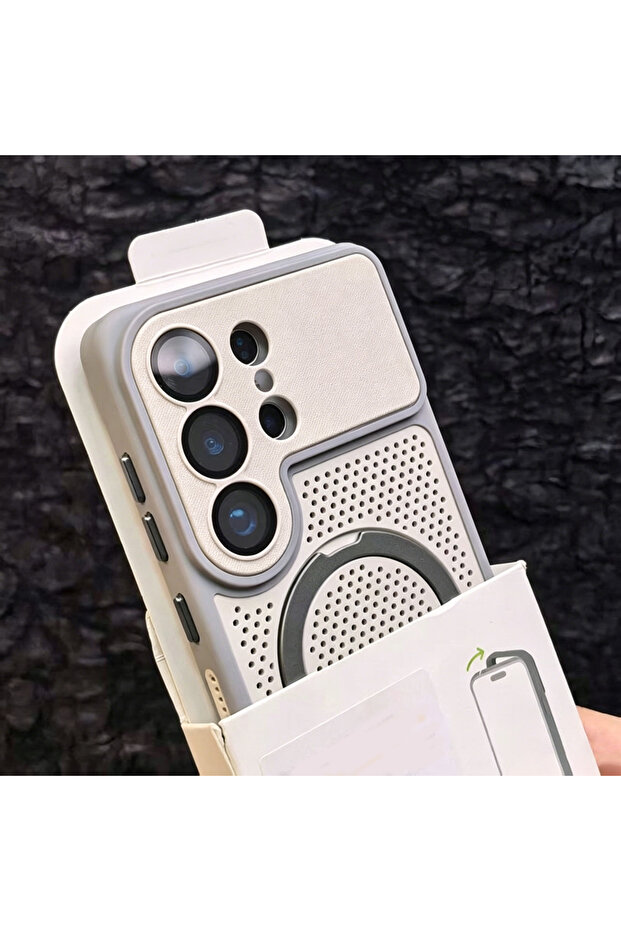 Galaxy S25 Ultra Gray Cooling Heat Dissipation Hollow Mesh Hole Case For For S26 S25 S24 Ultra For