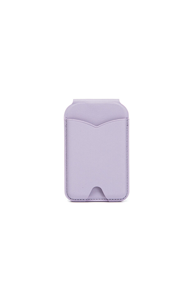 lilac purple Magnetic Wallet Stand with Mirror Compatible with Magsafe Adjustable Kickstand PU Leath