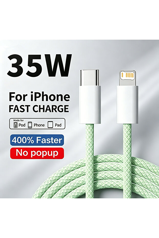 2m Green 35W Fast Charge Braided PD Cable For iPhone 13 14 Pro Max 11 12 mini X XR XS Max 7 8 Plus Q