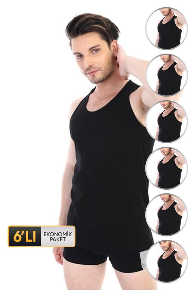 Men's Elastane Sports Black Undershirt 0916 Pack of 6
