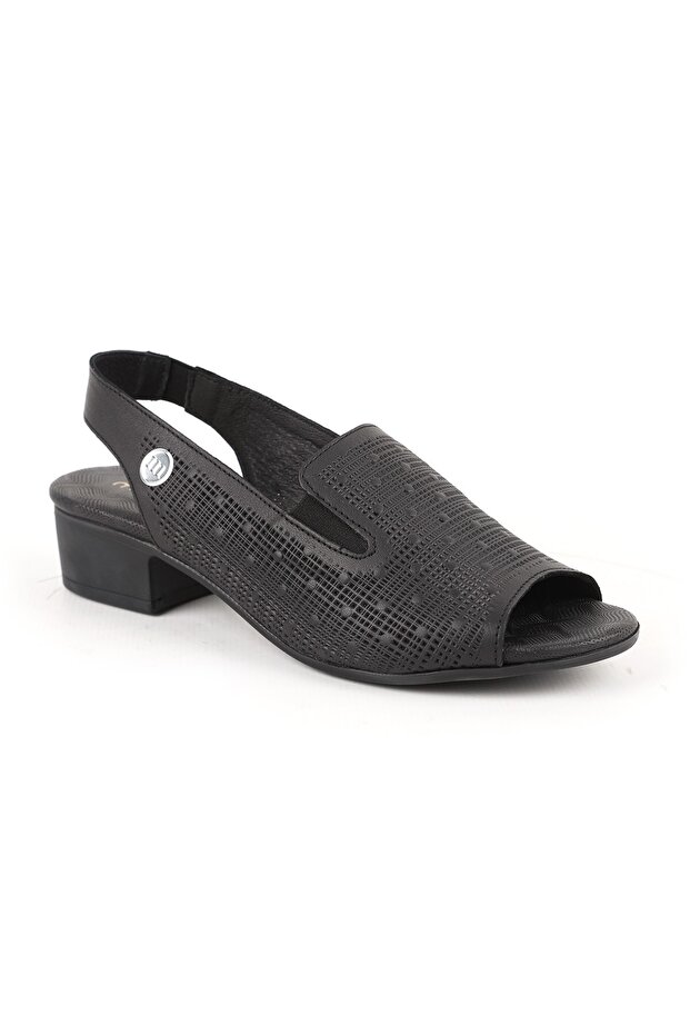 Women's Sandals Evening Dress Genuine Leather Laser Cut Short Heeled Elastic 26Y-2810