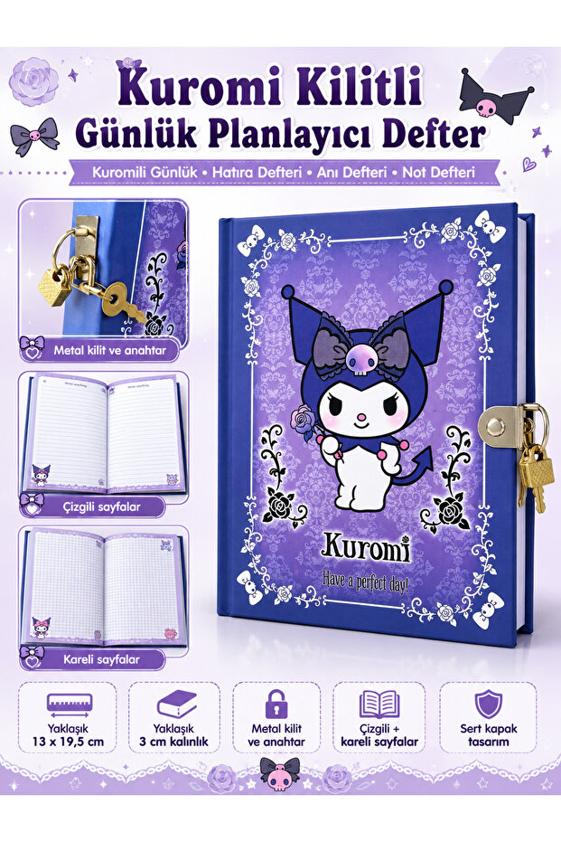 Kuromi Lockable Daily Planner Notebook Notepad Kuromi Daily Memory Book Purple Notebook Memory Book