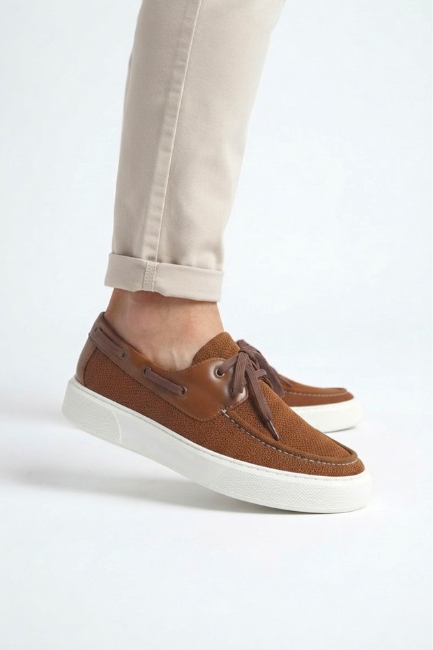 Zrc2602 - Premium Knitwear Men's Lace-Up Loafer Brown