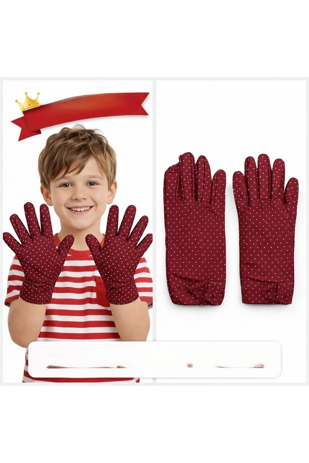 Kids Boy White Burgundy Polka Dot Pantomime Gloves for Office Home Office Show Costume