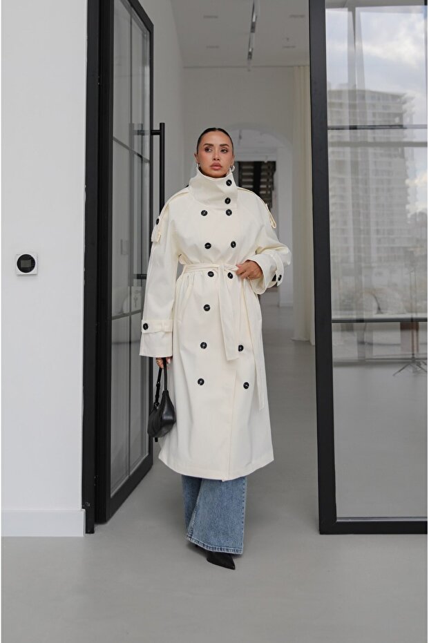 Ecru Attika Belted Long Trench Coat