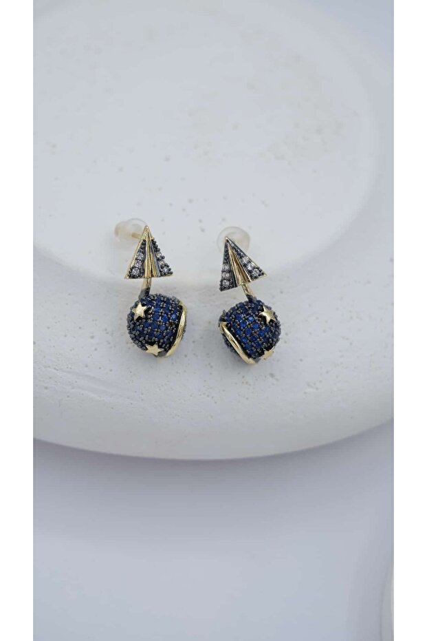 Blue Zircon Stone World Design Earrings