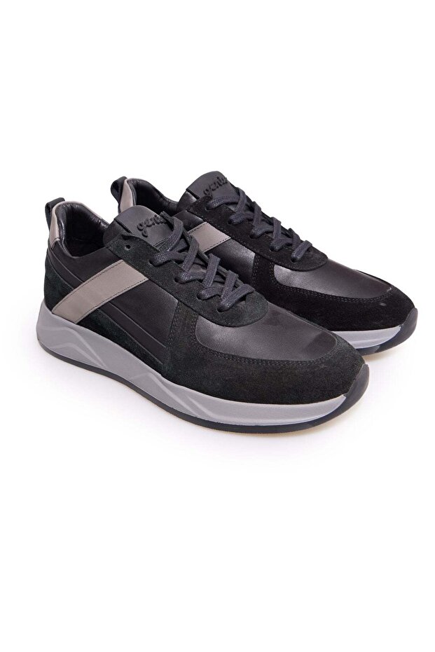 Black Color Lace-Up Genuine Leather Men's Shoes