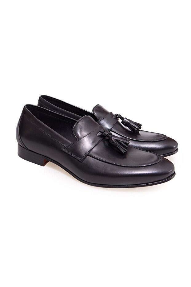 Black Color Laceless Genuine Leather Men's Shoes