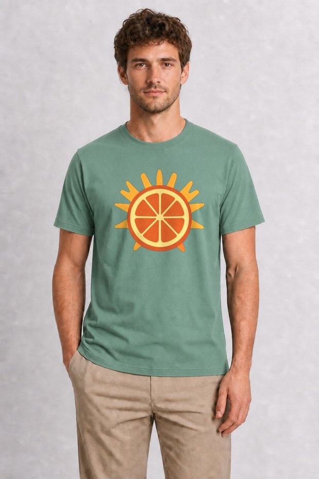 Retro Orange Slice Graphic Print T-Shirt - Green
