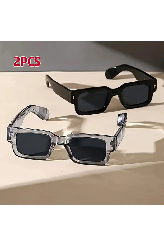 2PCS-C1 1Pc/2Pcs Men's Fashion Square Frame Black & Gray Combination Glasses Simple Casual Decorativ