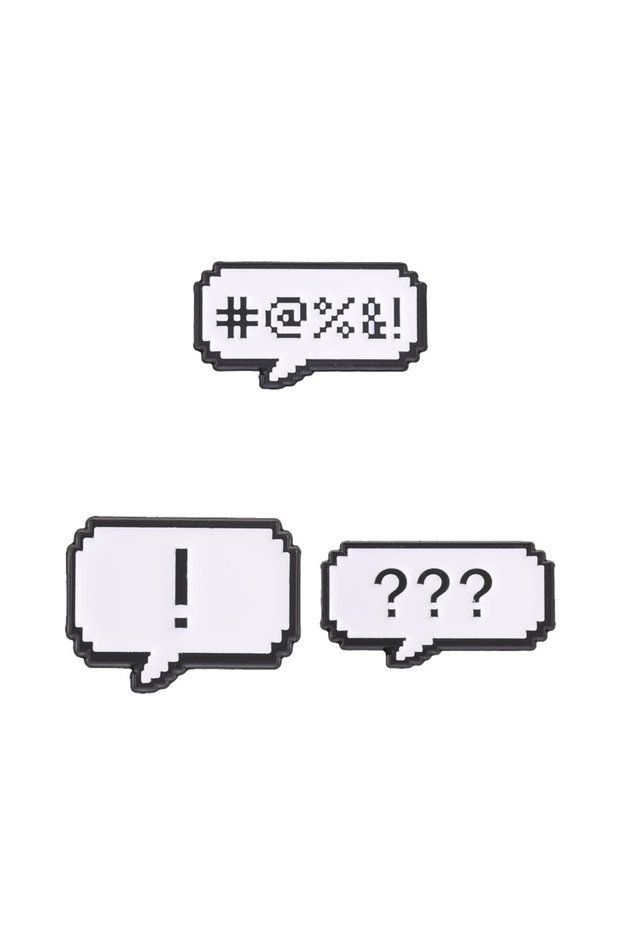 TUTZ5629-3 Retro Pixel Speech Bubble Enamel Pins Question Exclamation Word Metal Brooches Fashion La