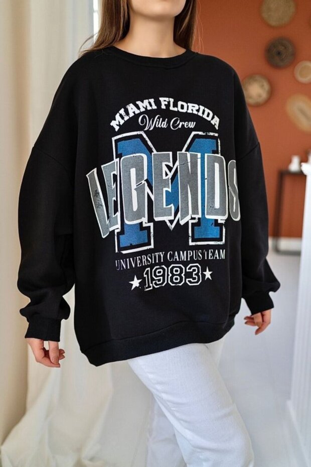 Black Text Printed Oversize Sweatshirt
